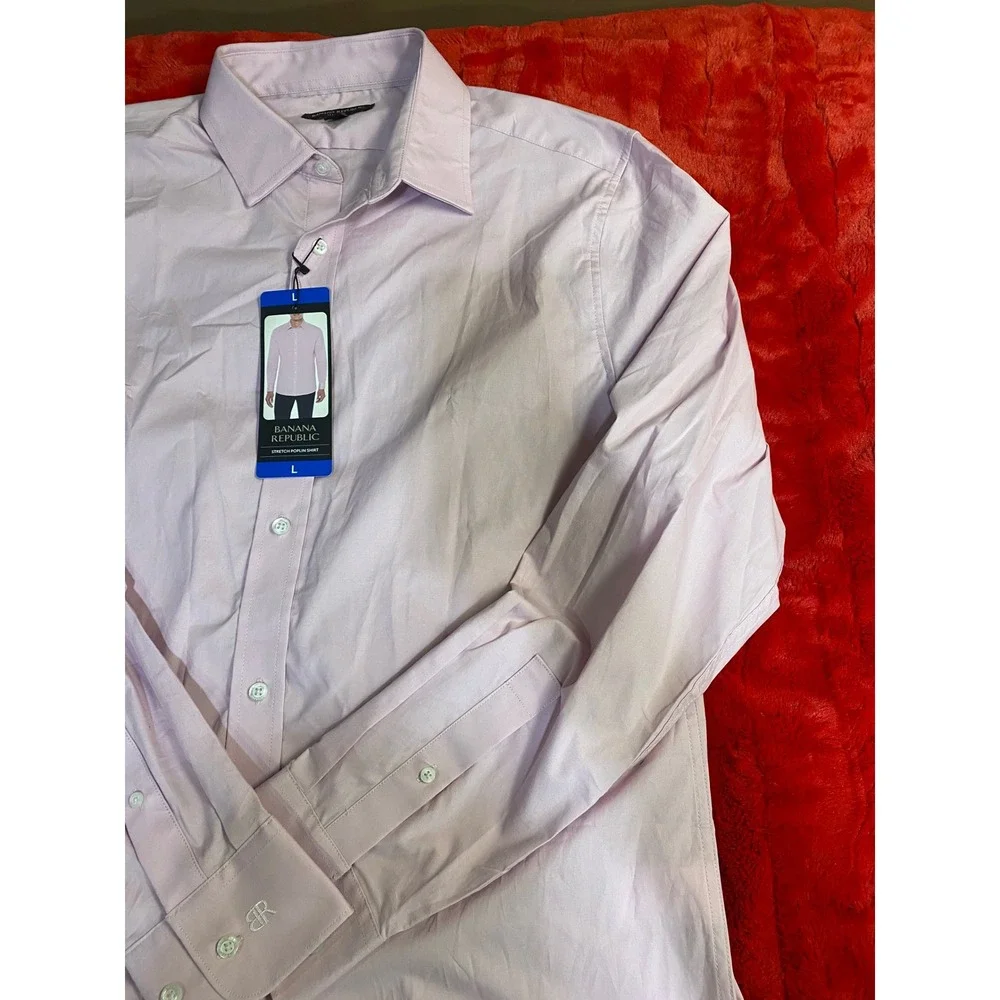 Banana Republic‎ Slim Fit Stretch Poplin Shirt Mens Large Pink Long Sleeve NWT